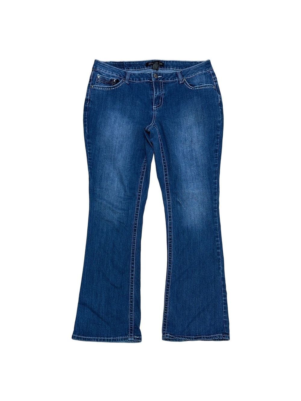 Love Nation 18W Blue Stretch Bootcut Jeans Rhinestone Pocket Plus Size